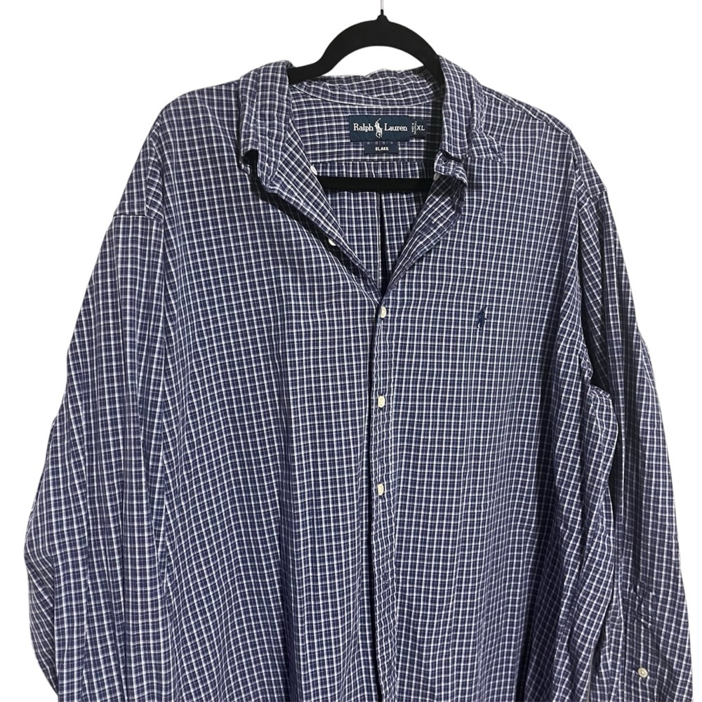 Polo Ralph Lauren Blake Navy Check Plaid Long Sleeve Button Down Shirt Size XL